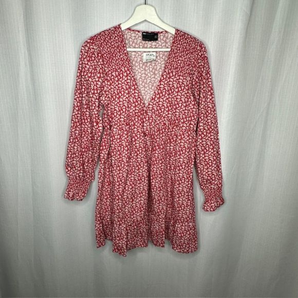 ASOS Red Floral Empire Waist Cotton‎ Gathered Dress - Picture 1 of 5
